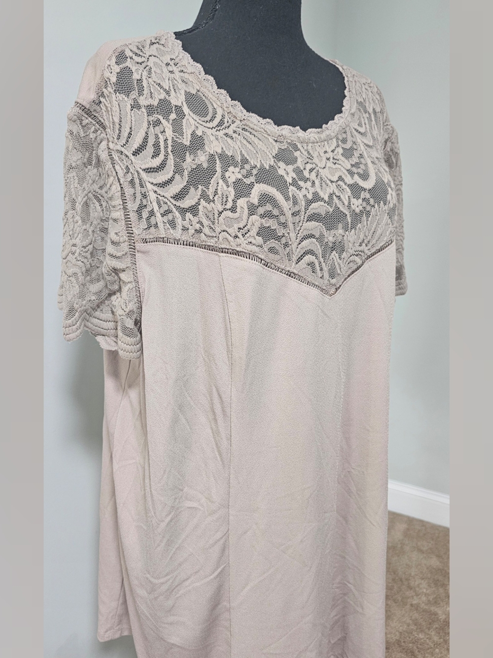 Torrid Lace-Trim Short Sleeve Tunic in Light Beige